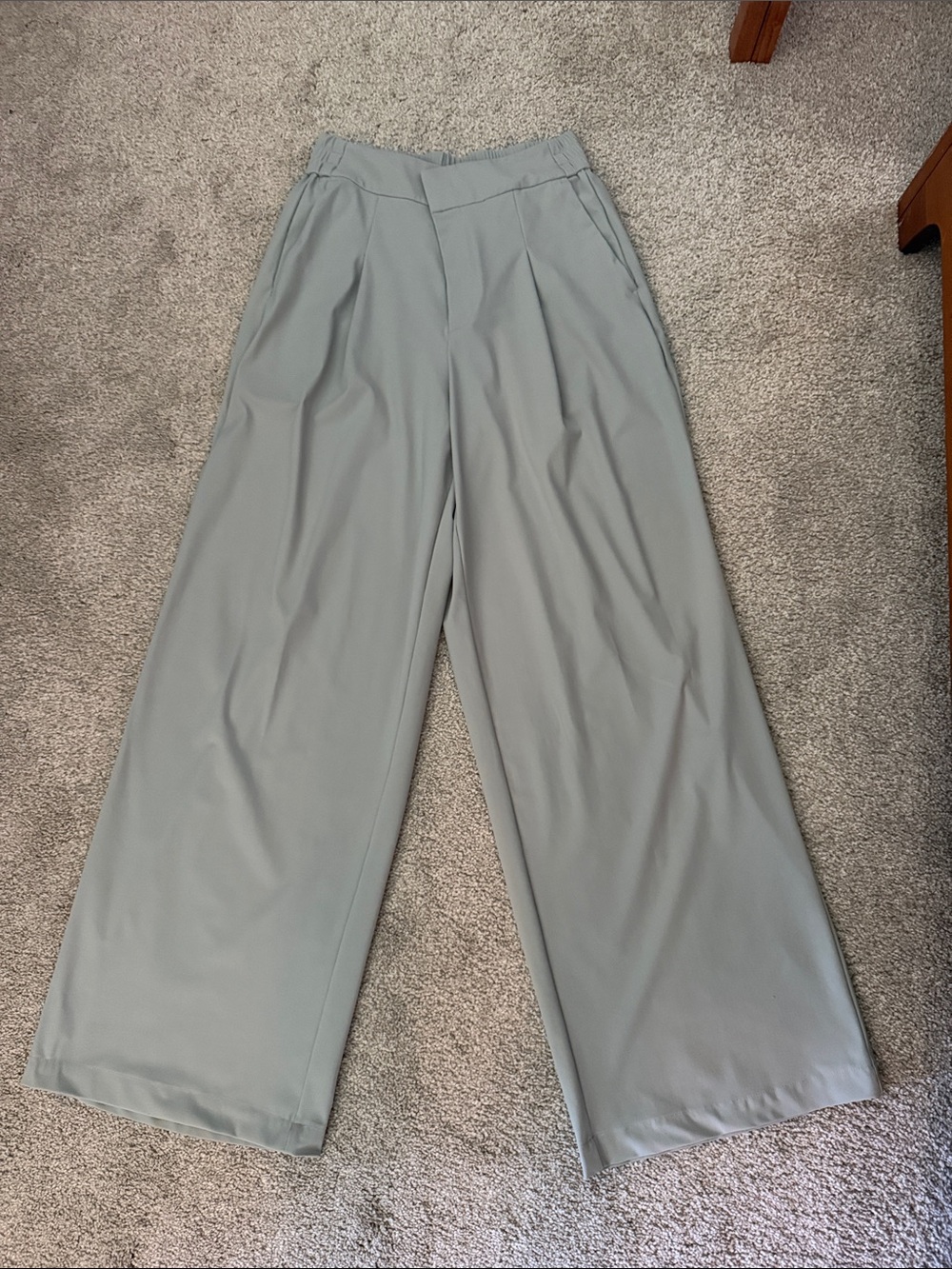 Athleta Wide-Leg Pleated Trousers in Light Sage